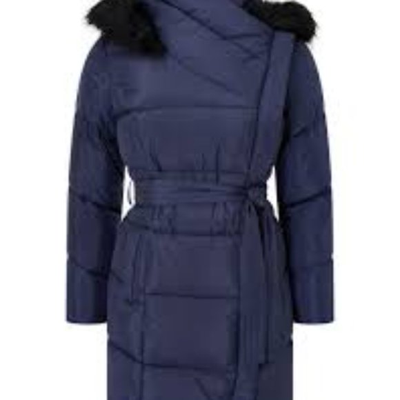Pasty Long Padded Coat in Recycled Fabric Blue - Picture 3 of 3